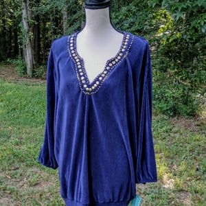 Cathy Daniels Plus 3X Embellished Blue Top